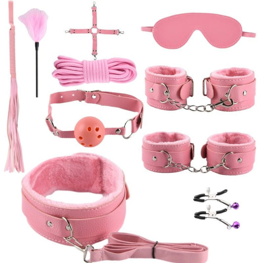 BDSM-kit med 10 delar - Rosa/Lila/Röd/Svart - MaxaLusten