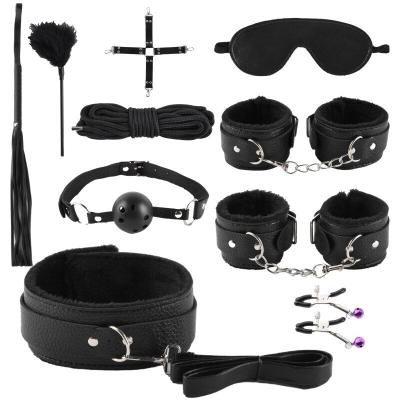 BDSM-kit med 10 delar - Rosa/Lila/Röd/Svart - MaxaLusten