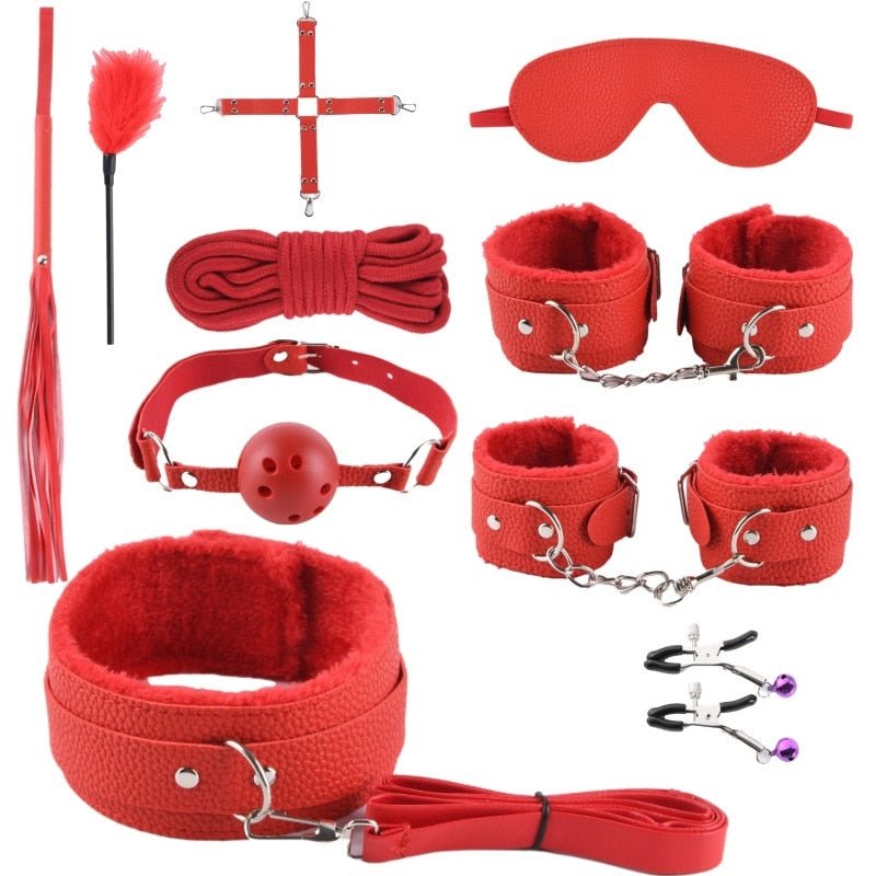 BDSM-kit med 10 delar - Rosa/Lila/Röd/Svart - MaxaLusten